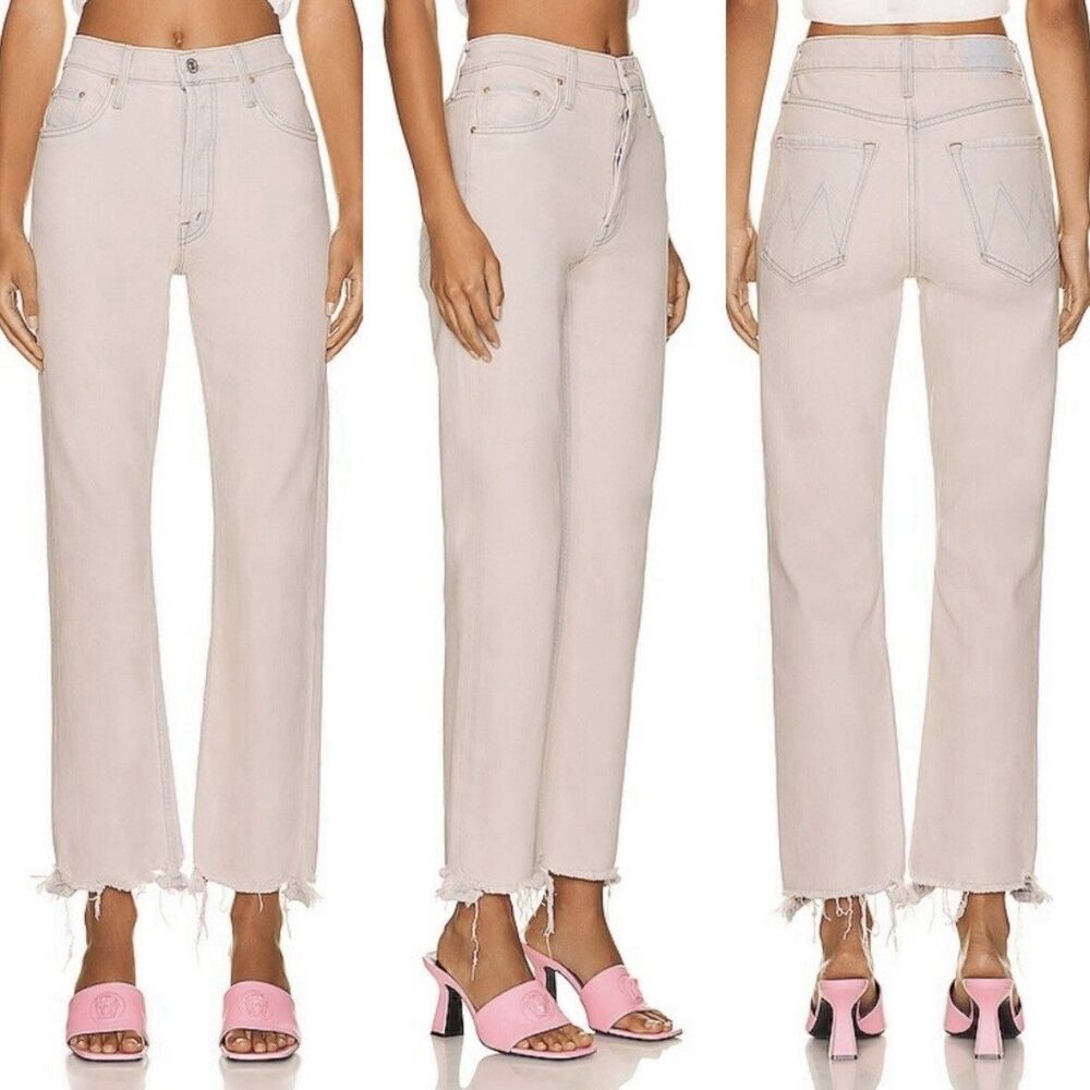 Mother Superior Jeans Women’s 27 The Tomcat Ankle Buttonfly Midrise Fringe Pink